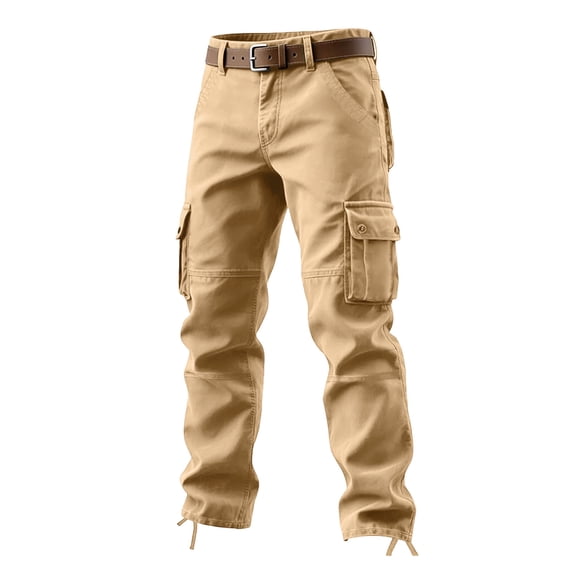 LMOIPLI Men's Casual Sports Pants Loose Straight Leg Multi Pocket Cargo Pants Comfortable Breathable Drawstring Elastic Waist Suitable for Outdoor Activities Yellow 44