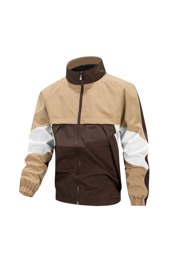 Men's Color Block Baseball Jacket Outdoor Windproof Zipper Closure Long Sleeved Lightweight Comfortable Fall Winter Trendy Loose Coat with Pocket Gray S