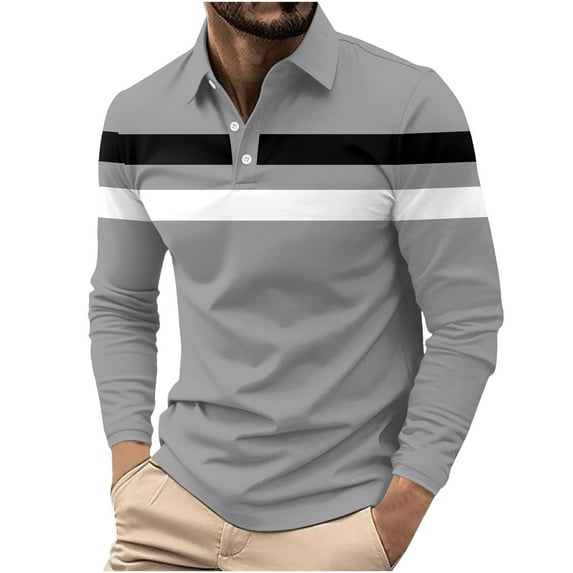 LMOIPLI Men's Color Block Casual Henley Shirt Long Sleeve Lapel Lightweight Button Up Pullover T-Shirt Workout Tops Gray XXL