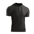 thumbnail image 1 of LMOIPLI Men's Compression Short Sleeve Hooded T-Shirt Athletic Base Layer Cool Dry Workout Shirts Sports Running Tops Dark Gray XXL, 1 of 6