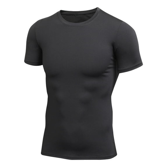 LMOIPLI Men's Compression Short Sleeve Shirt Ultra Stretchy Quick-Dry Athletic Base Layer for Gym Training Workouts Breathable Top Black XXL