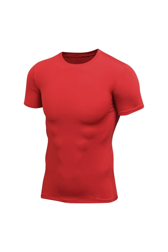 Men's Compression Short Sleeve Shirt Ultra Stretchy Quick-Dry Athletic Base Layer for Gym Training Workouts Breathable Top Red XXL