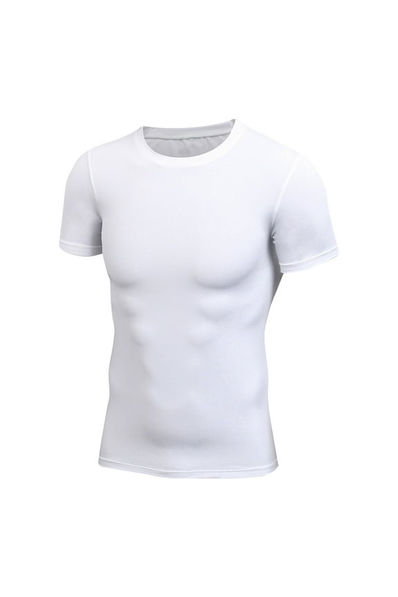 Men's Compression Short Sleeve Shirt Ultra Stretchy Quick-Dry Athletic Base Layer for Gym Training Workouts Breathable Top White L