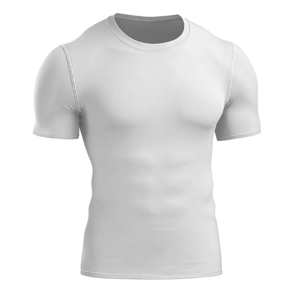 LMOIPLI Men's Compression Short Sleeve T-Shirt Athletic Base Layer Cool Dry Workout Shirts Sports Running Tops White XL