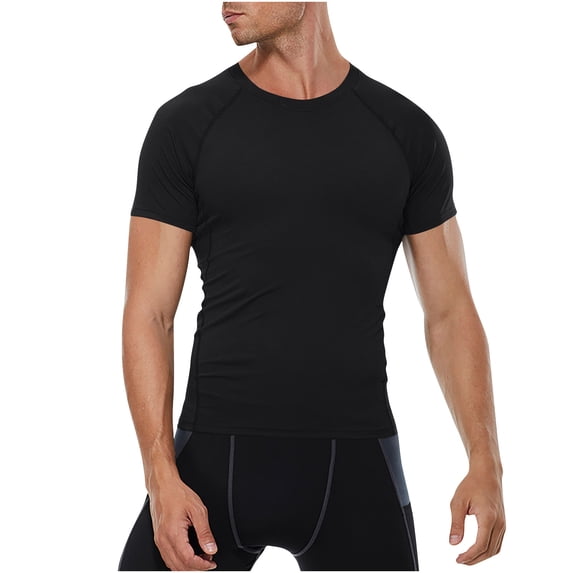 LMOIPLI Men's Compression Short Sleeve T-Shirt Slim Fit Crew Neck Moisture Wicking Athletic Workout Gym Base Layer Tee Black M