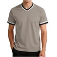 thumbnail image 1 of LMOIPLI Men's Contrast Trim V Neck Short Sleeve T-Shirt Classic Crew Neck Casual Tee Breathable Summer Sporty Top for Daily Coffee XL, 1 of 6