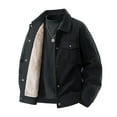 thumbnail image 1 of LMOIPLI Men's Corduroy Button Down Jacket Long Sleeve Solid Color Lapel Collar Thick Fleece Casual Jackets with Pockets Black L, 1 of 4