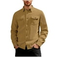 thumbnail image 1 of LMOIPLI Men's Corduroy Button Down Jacket Long Sleeve Solid Color Lapel Collar Thick Fleece Casual Jackets with Pockets Brown L, 1 of 8