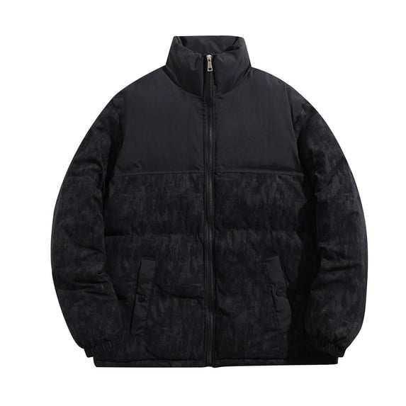 LMOIPLI Men's Corduroy Quilted Thicken Down Coats Color Block Long Sleeve Fashion Zip Up Coats Winter Warm Loose Stand Collar Jacket with Pockets Black XXXXL
