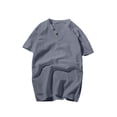 thumbnail image 1 of LMOIPLI Men's Cotton Linen Shirts Casual Gauze Short Sleeve Regular Fit V Neck Henley T-Shirt Summer Lightweight Beach Top Dark Gray M, 1 of 5