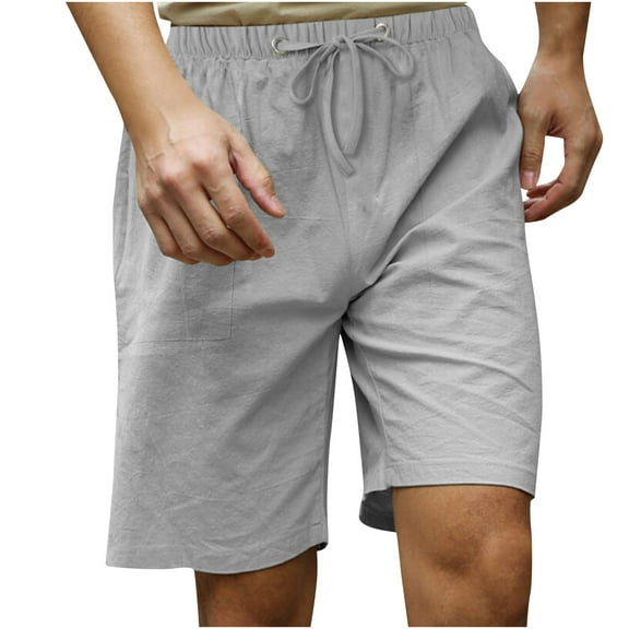 LMOIPLI Men's Cotton Linen Shorts Casual Elastic Waist Drawstring Summer Beach Vacation Yoga Golf Shorts with Pocket Gray XXXL