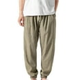 thumbnail image 1 of LMOIPLI Men's Cotton Linen Sweatpants Vintage Casual Pants Solid Color Fashionable Loose Drawstring Beach Pant Yellow XL, 1 of 4