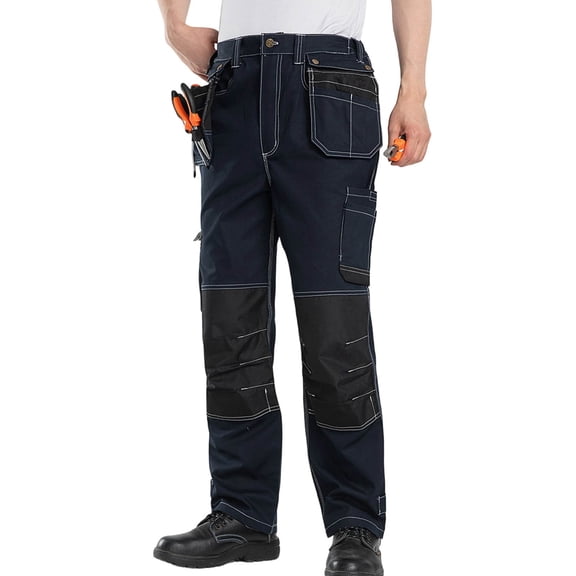 LMOIPLI Men's Cotton Work Pants Detachable Pants Multi Pocket Outdoor Exploration Durable Fabric Workwear for Hiking and Work Blue M