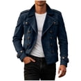 thumbnail image 1 of LMOIPLI Men's Double Breasted Lapel Suede Leather Jacket Epaulet Design Long Sleeve Vintage Formal Casual Blazer Coat Dark Blue L, 1 of 9