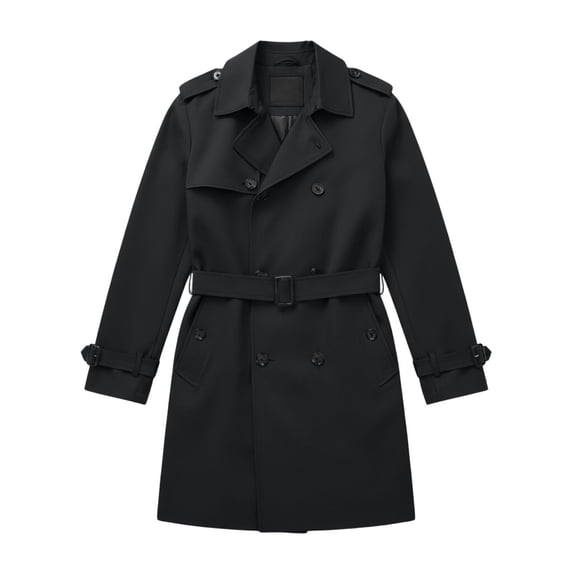 LMOIPLI Men's Double Breasted Long Trench Coat Detachable Hood Lapel Windproof Casual Outerwear for Travel Work Fall Winter Daily Wear Black L