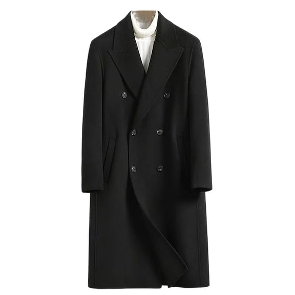 LMOIPLI Men's Double Breasted Trench Coat Notch Lapel Collar Solid Color Coat Fall Winter Fashion Regular Fit Dress Jackets with Pocket Black XL