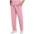 thumbnail image 1 of LMOIPLI Men's Drawstring Elastic Waist Scrub Pants Casual Loose Straight Leg Trousers with Pockets for Workwear Pink S, 1 of 8