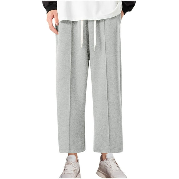 LMOIPLI Men's Drawstring Waist Straight Wide Leg Baggy Pants Workout Athletic Sweatpants Versatile Trousers with Pockets Gray XXL