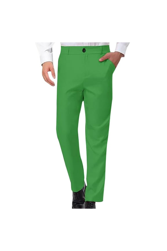 Men's Dress Suit Pants Straight Fit Button Closure Loose Cut Functional Pocket Comfortable Waist for Work or Relaxation Green L
