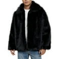 thumbnail image 1 of LMOIPLI Men's Faux Fur Coats Open Front Fleece Long Sleeve Solid Color Lapel Jacket Warm Winter Fashion Casual Coats Black L, 1 of 9