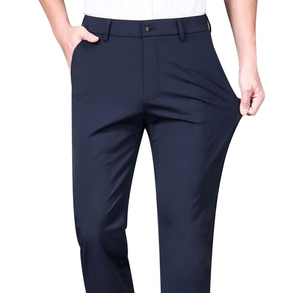 LMOIPLI Men's Flat Front Wrinkle Free Relaxed Fit Dress Pants High Waist Stretch Quick Dry Golf Pant Pleated with Pockets Navy 34