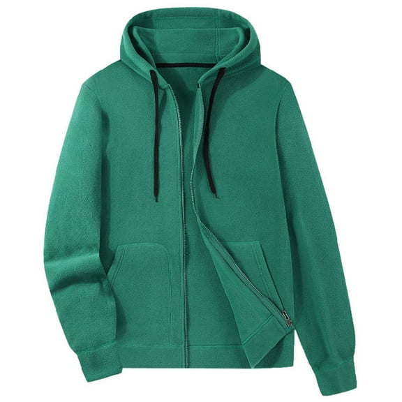 LMOIPLI Men's Fleece Drawstring Zipper Hooded Coats Long Sleeved Fashionable Casual Jacket Warm for Winter Outdoor with Pocket Green XXXL
