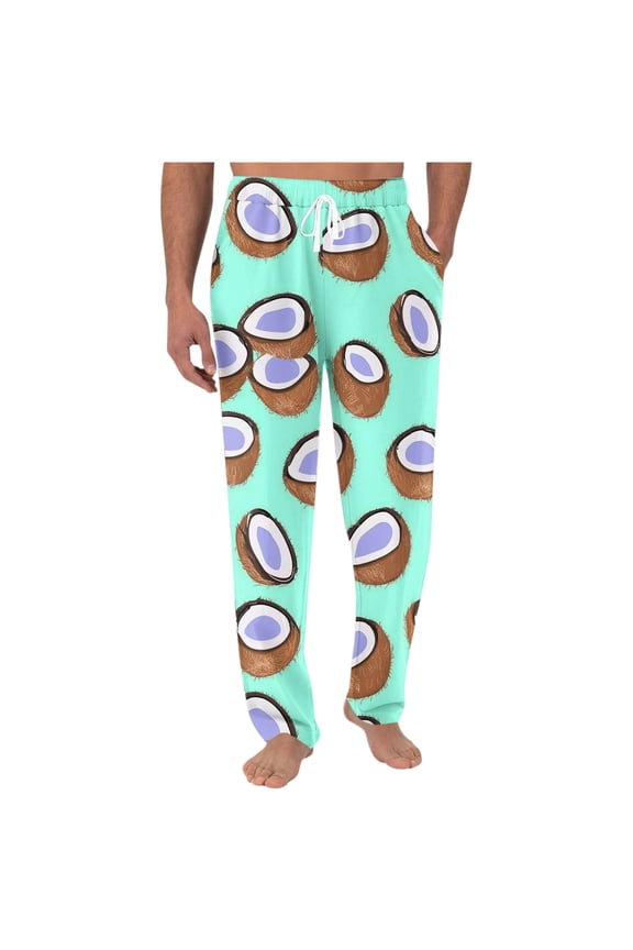 Men's Fruit Print Elastic Waist Drawstring Pants Comfortable Fabric High Waist Solid Casual Full Length Trousers for Beach Holidays All Season Wear Green XL