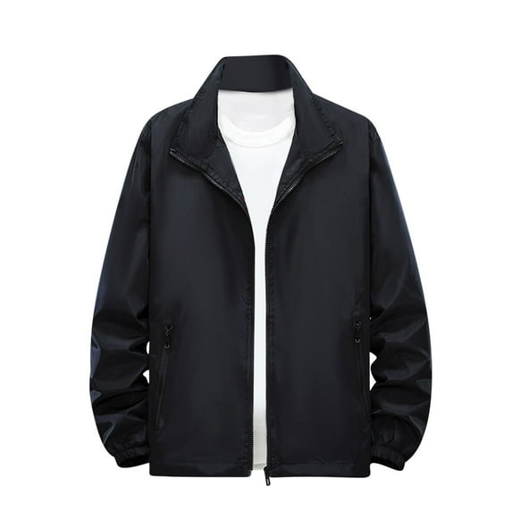 LMOIPLI Men's Full Zip Workwear Jacket Solid Color Long Sleeved Casual Jacket Fall Winter Trendy Loose Coat with Pocket Black M
