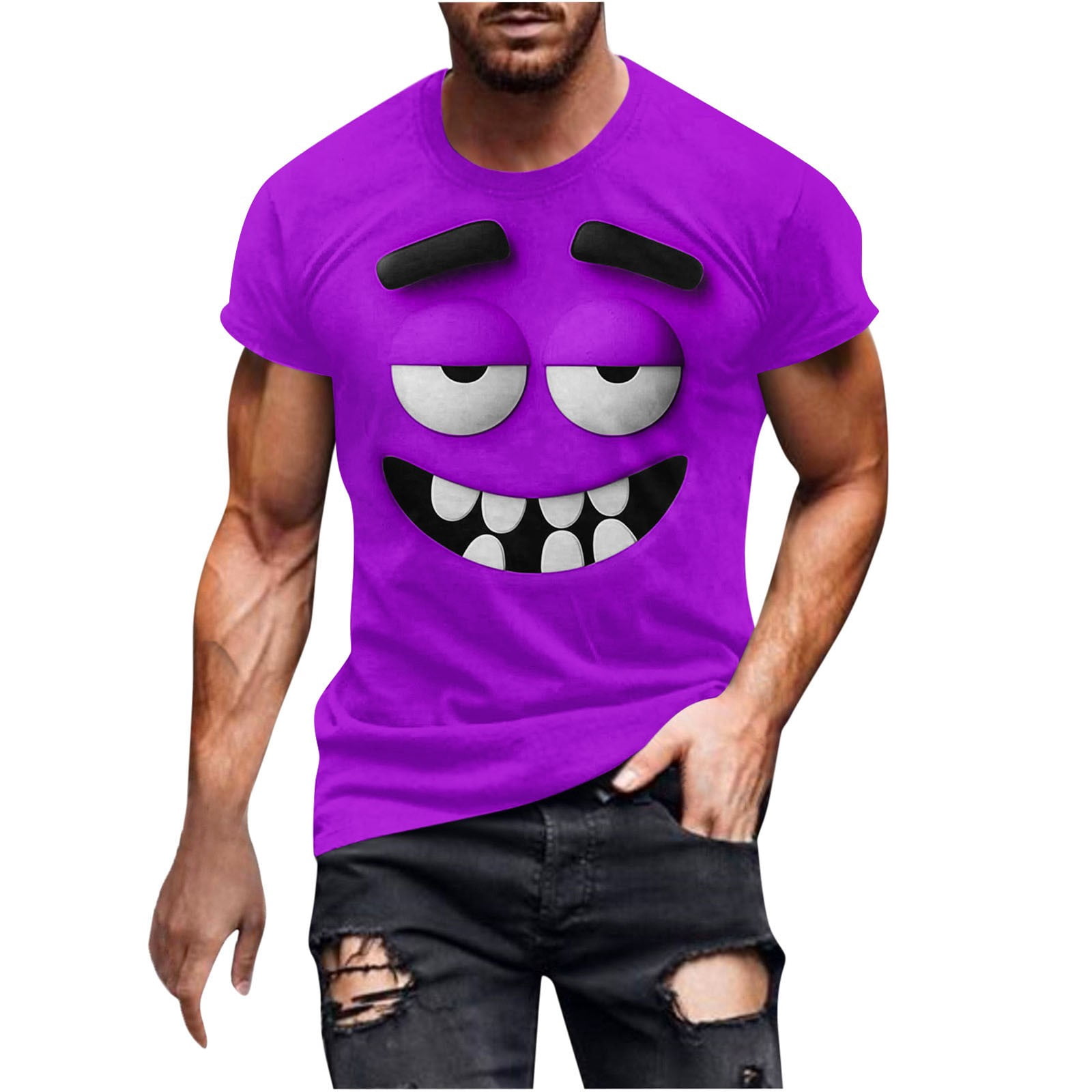 LMOIPLI Men's Funny Cartoon Face Graphic T-Shirt Short Sleeve Crew Neck ...
