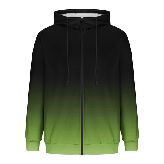 LMOIPLI Men's Gradient Color Zipper Hooded Coats Long Sleeved Fashionable Casual Drawstring Jacket Warm for Winter Outdoor with Pocket Green XL