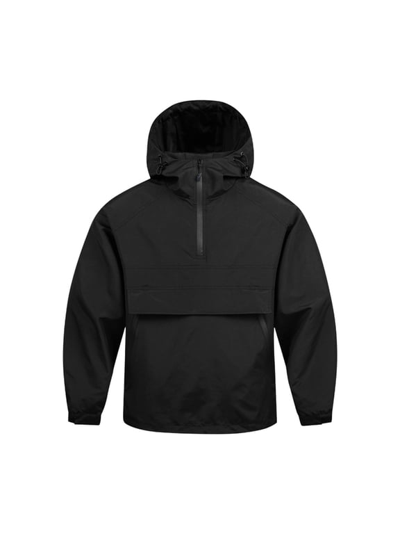 Men's Half Zip Hooded Windbreaker Jacket Lightweight Water Resistant Anorak Pullover Windproof Outdoor Rain Coat with Big Front Pocket for Hiking Travel Black XS