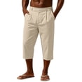 thumbnail image 1 of LMOIPLI Men's High Waist Button Detail Capri Pants Casual Loose 3/4 Length Trousers with Pockets Stretchy for Work Beige S, 1 of 8