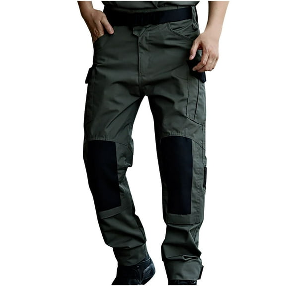 LMOIPLI Men's Hiking Cargo Pants Lightweight Workout Joggers Straight Leg Sweatpants Waterproof Outdoor Trousers with Knee Pads and Pockets Army Green XL