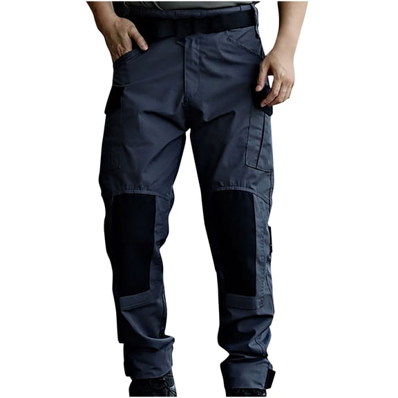 LMOIPLI Men's Hiking Cargo Pants Lightweight Workout Joggers Straight Leg Sweatpants Waterproof Outdoor Trousers with Knee Pads and Pockets Gray L
