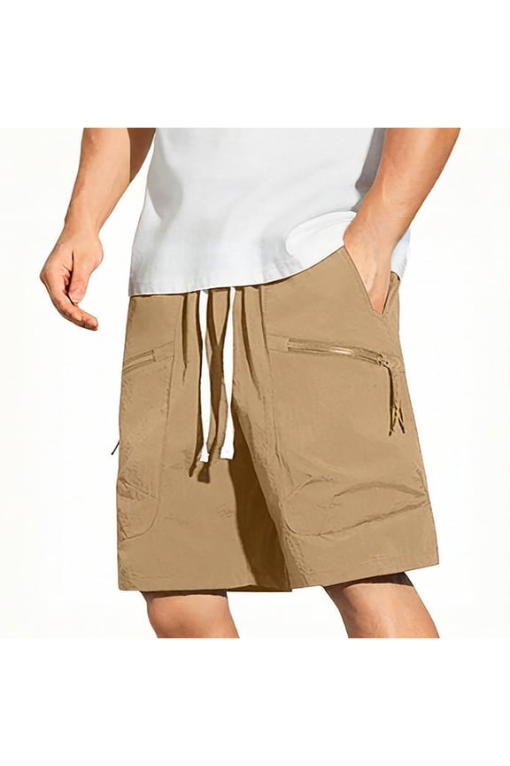 Men's Hiking Cargo Shorts Stretch Quick Dry Lightweight Shorts Fishing Athletic Shorts with Zipper Pockets Khaki XXL