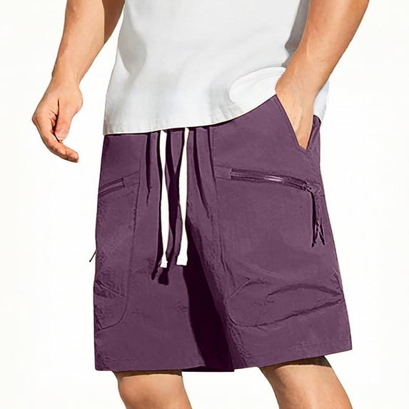 LMOIPLI Men's Hiking Cargo Shorts Stretch Quick Dry Lightweight Shorts Fishing Athletic Shorts with Zipper Pockets Purple L