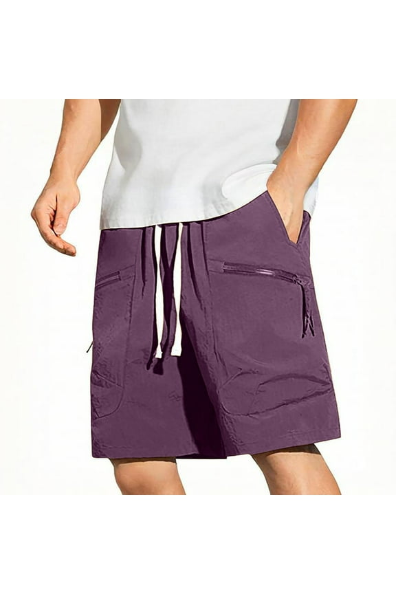 Men's Hiking Cargo Shorts Stretch Quick Dry Lightweight Shorts Fishing Athletic Shorts with Zipper Pockets Purple XXXXL