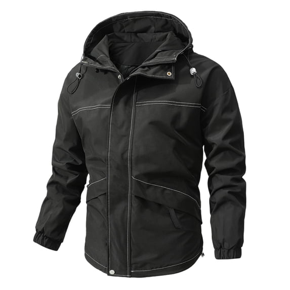 LMOIPLI Men's Hooded Cargo Jackets Multi-Pocket Hiking Outdoor Hardshell Coats Zip Up Long Sleeve Fall Winter Bomber Jackets Black XL