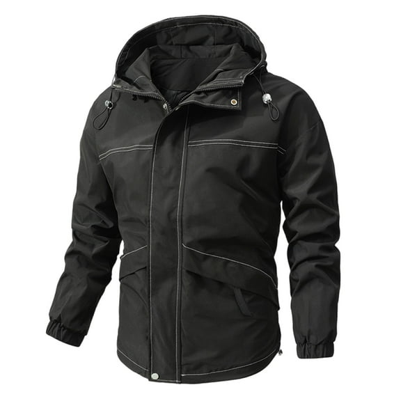LMOIPLI Men's Hooded Cargo Jackets Multi-Pocket Hiking Outdoor Hardshell Coats Zip Up Long Sleeve Fall Winter Bomber Jackets Black XXXXL