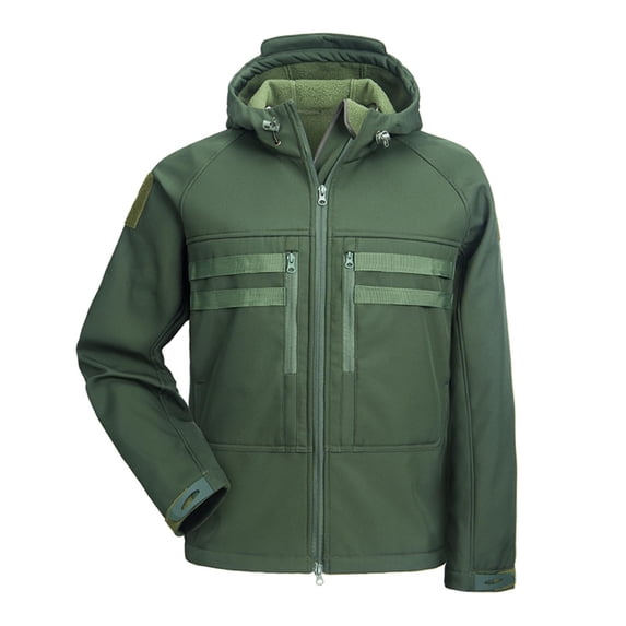 LMOIPLI Men's Hooded Waterproof Windproof Raincoat Softshell Solid Color Long Sleeve Loose Hiking Jackets for Winter Outdoor with Pocket Green L