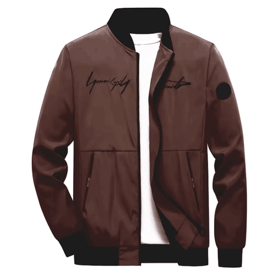 LMOIPLI Men's Lightweight Casual Bomber Jackets Solid Color Long Sleeve Zipper Windbreakers Slim Fit Fall Spring Thin Coats Brown M