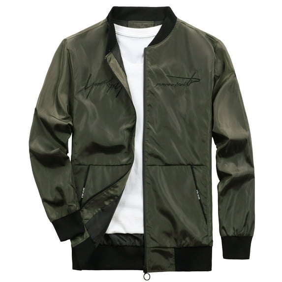 LMOIPLI Men's Lightweight Casual Bomber Jackets Solid Color Long Sleeve Zipper Windbreakers Slim Fit Fall Spring Thin Coats Green S
