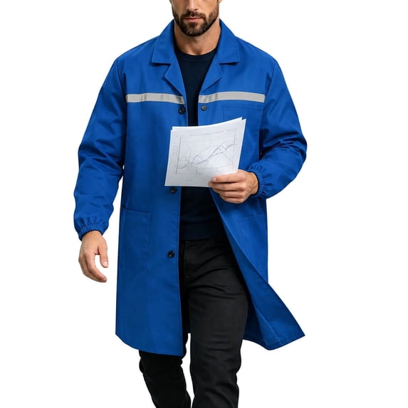 LMOIPLI Men's Long Reflective Work Coat Lapel Collar Button Front ...