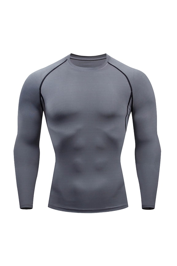 Men's Long Sleeve Compression Shirts Elastic Cool Dry Workout Running Shirts Moisture Wicking Sport Base Layer Tops Gray XXXL