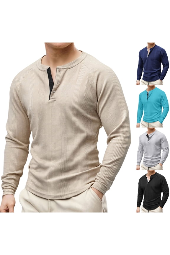 Men's Long Sleeve Henley Shirts Athletic Casual Button V Neck Pullovers Fashionable Outdoor Workout Tee Tops Sky Blue S