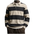 thumbnail image 1 of LMOIPLI Men's Long Sleeve Rugby Shirt Striped Button Down Collared Top Casual Business Performance Golf Work Shirt Beige XXXL, 1 of 5