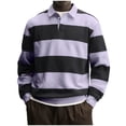 thumbnail image 1 of LMOIPLI Men's Long Sleeve Rugby Shirt Striped Button Down Collared Top Casual Business Performance Golf Work Shirt Purple M, 1 of 5