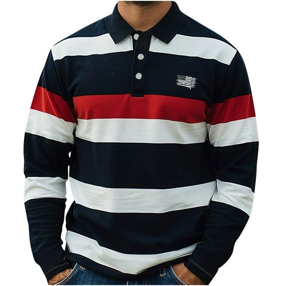 LMOIPLI Men's Long Sleeve Shirts Button Down Collared Casual Work Golf Shirts Fashion Color Block Pullover Tee Tops Red XL