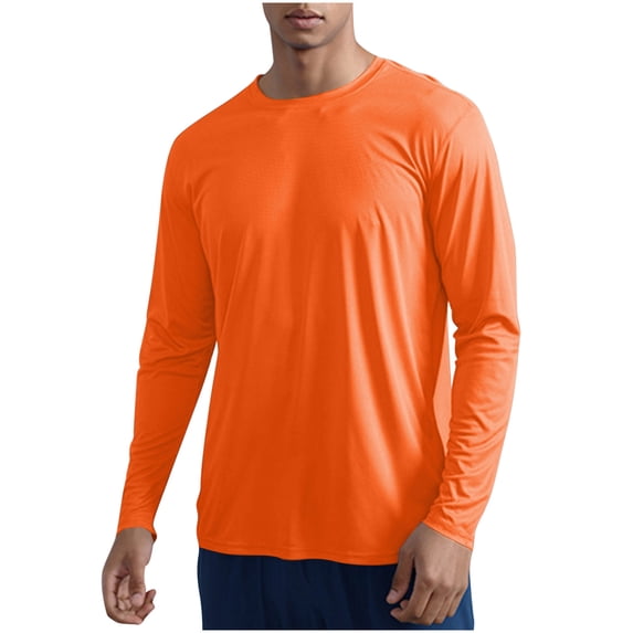 LMOIPLI Men's Long Sleeve Shirts UPF 50+ UV Sun Protection Athletic Shirts for Hiking Running Workout Rash Guard Orange S