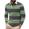 thumbnail image 1 of LMOIPLI Men's Long Sleeve Striped Shirts Button Down Collared Casual Work Golf Shirts Fashion Pullover Tee Tops Green L, 1 of 5